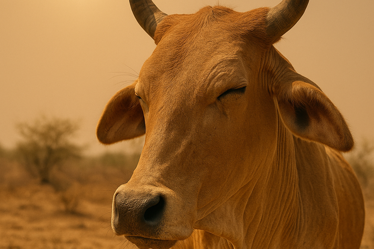 Thirsty cow under sun